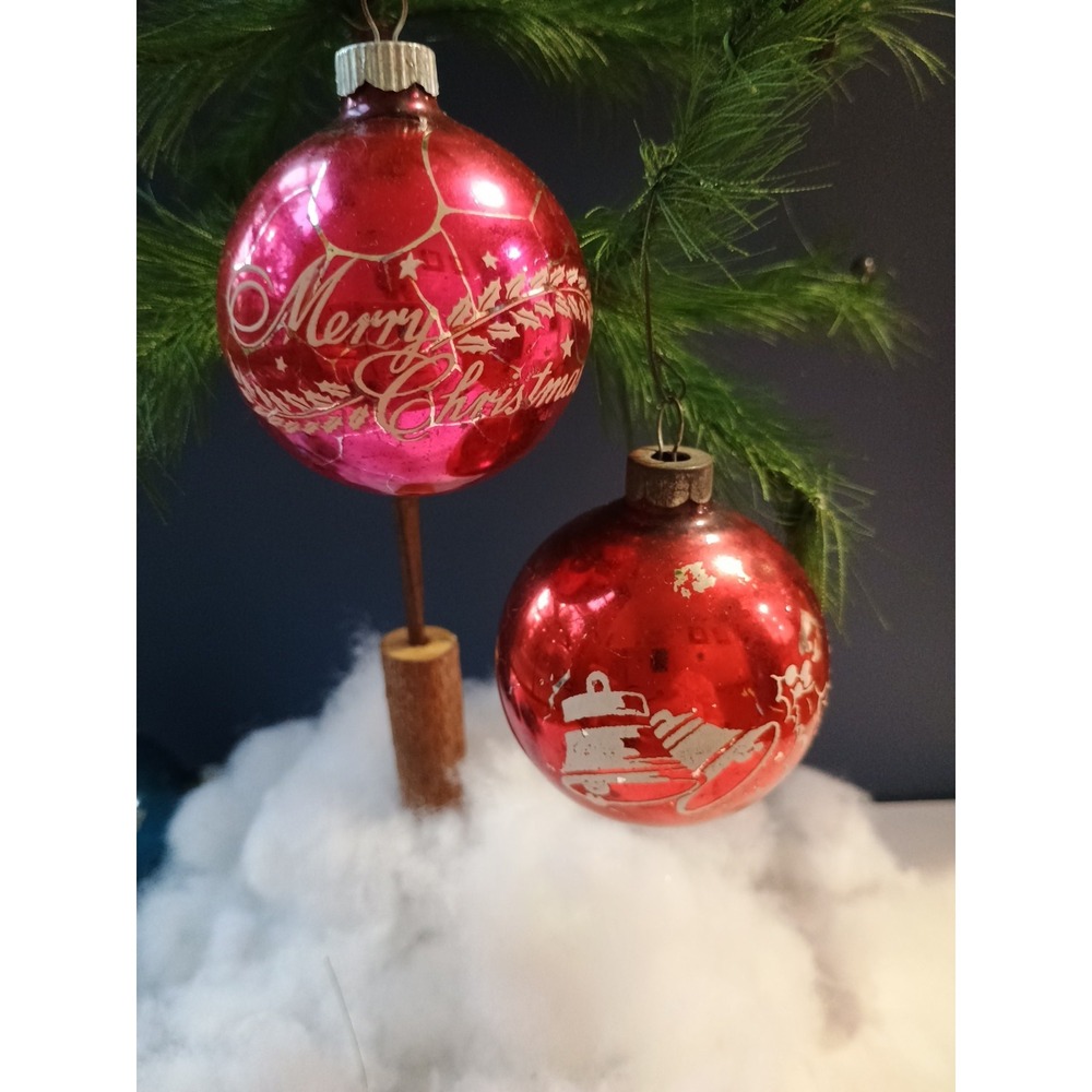 Vintage Shiny Brite Merry Christmas Ornament Mercury Glass Red Pink Made‎ In USA